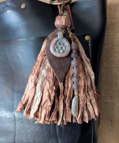 Artisan Clay Pendant & Sari Silk Purse Charm-546
