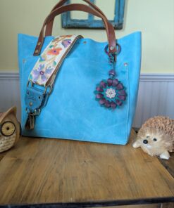 Alternative view of Flower Power Button Leather Purse Charm-#400