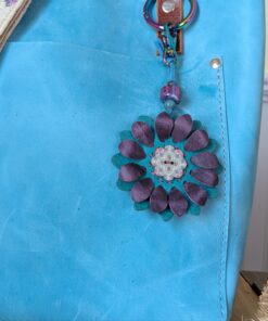 Flower Power Button Leather Purse Charm-#400