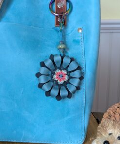Flower Power Button Leather Purse Charm-#450