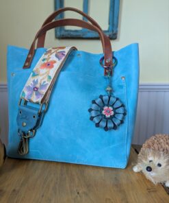 Alternative view of Flower Power Button Leather Purse Charm-#450