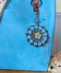 Flower Power Button Leather Purse Charm-#456