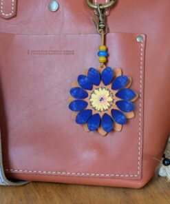 Flower Power Button Leather Purse Charm-#474