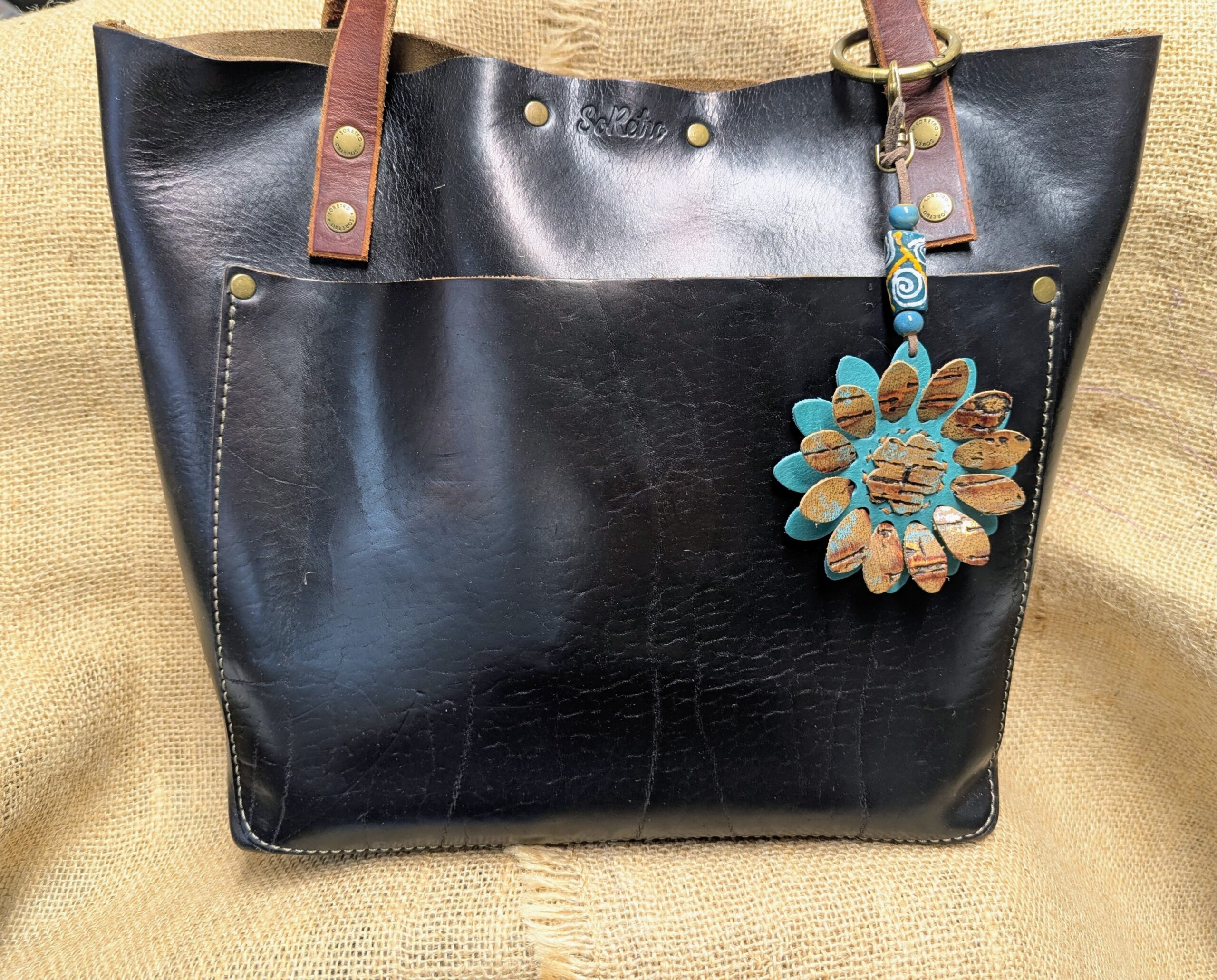 Flower Power Leather Purse Charm-#550
