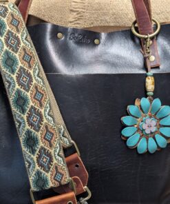 Flower Power Button Leather Purse Charm-#554