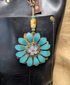 Alternative view of Flower Power Button Leather Purse Charm-#554