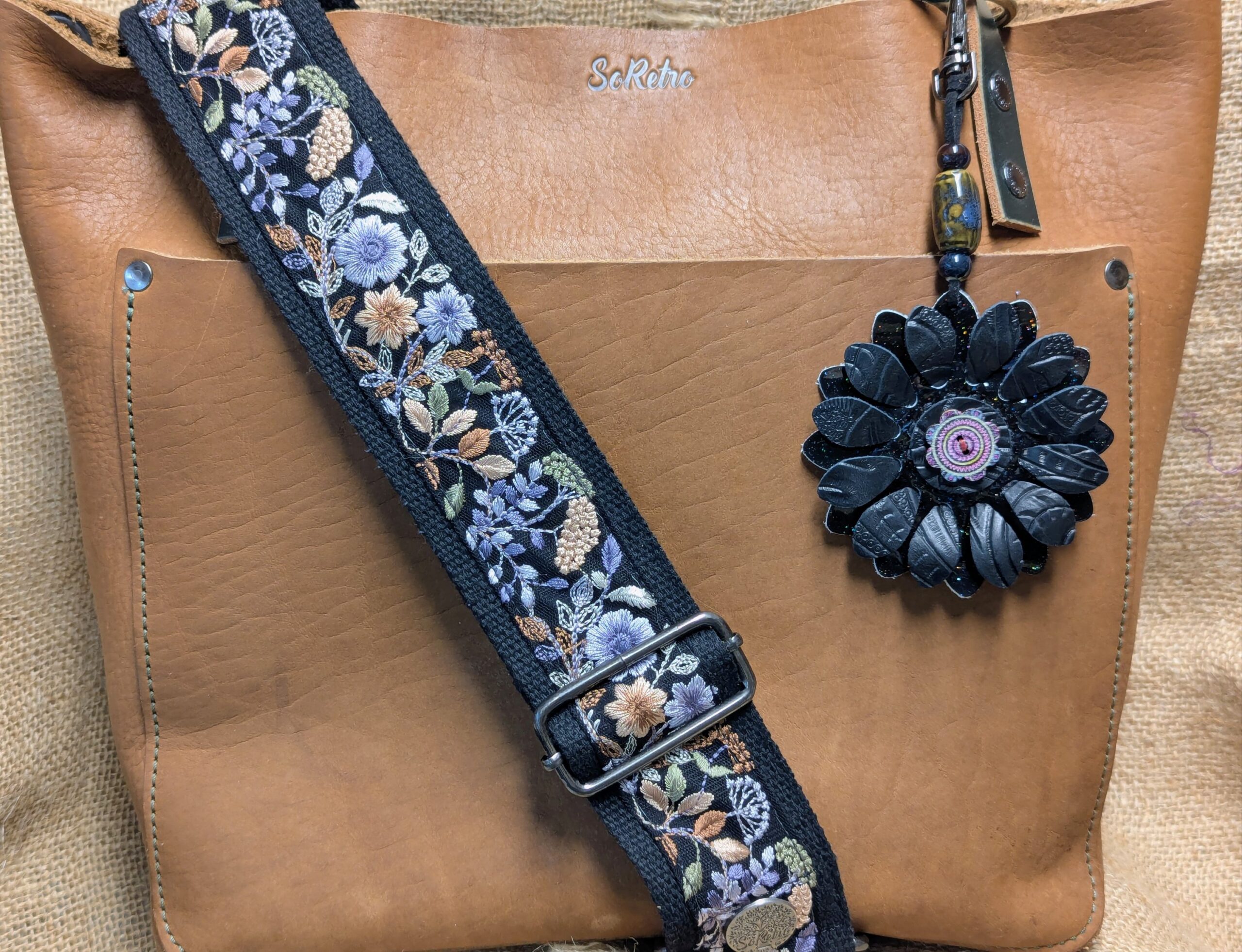 Flower Power Button Leather Purse Charm-#551 - Image 2