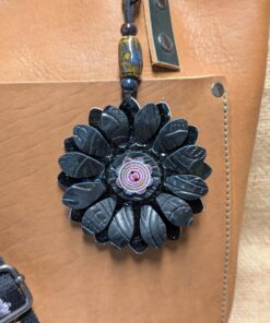 Flower Power Button Leather Purse Charm-#551