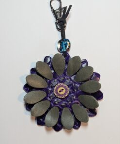 Flower Power Button Leather Purse Charm-#627