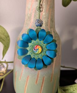 Flower Power Button Leather Purse Charm-#636