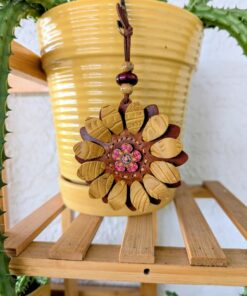 Flower Power Button Leather Purse Charm-#638