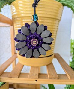 Flower Power Button Leather Purse Charm-#627