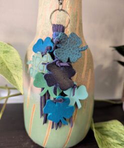 "Shamrock Time in Blues" Leather Purse Charm Tassel #645