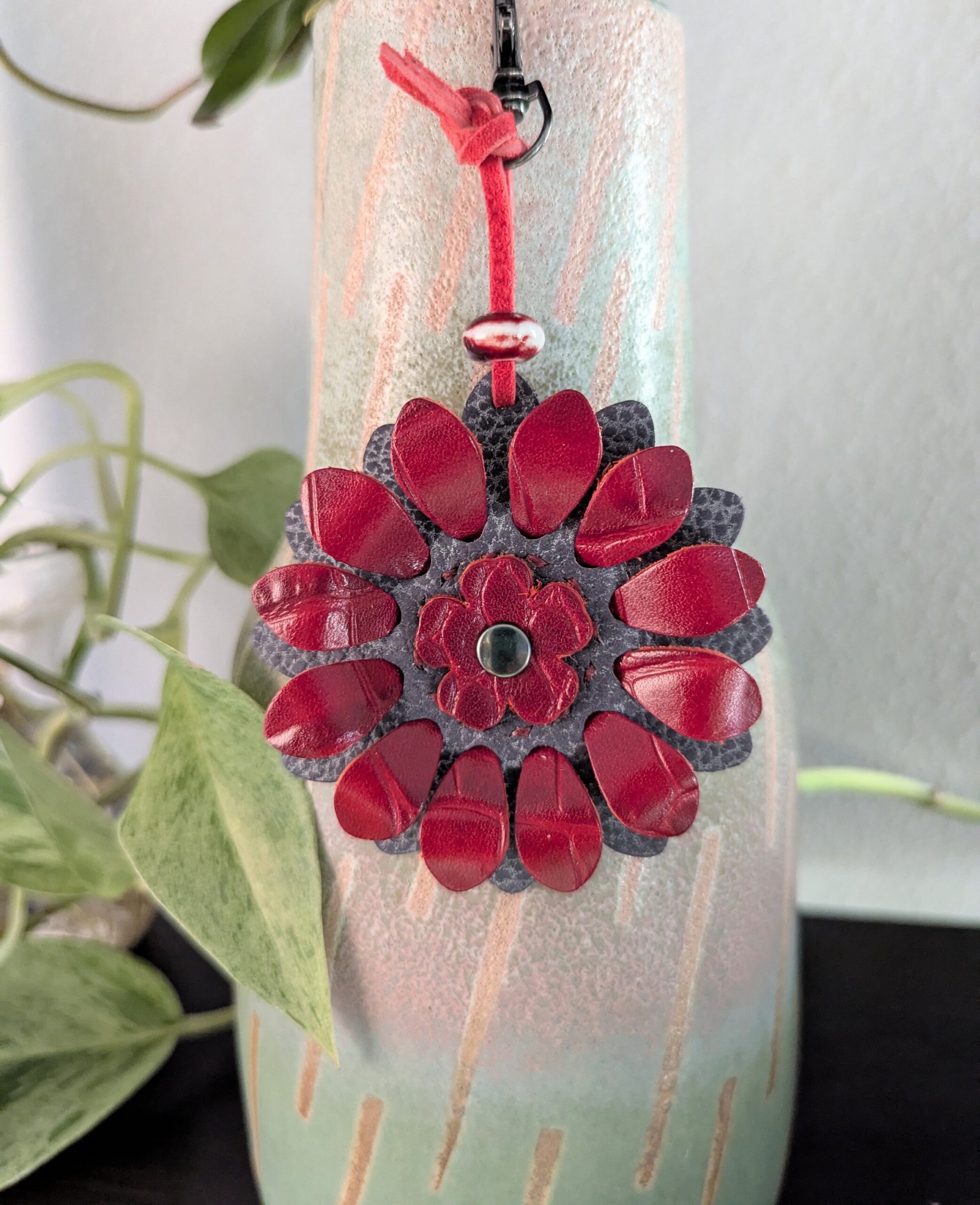 Flower Power Leather Purse Charm-#649