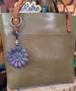 Unique and One of a Kind Flower Power Leather Purse Charm-#666