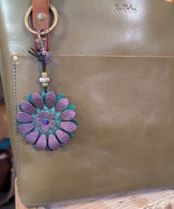 Alternative view of Unique and One of a Kind Flower Power Leather Purse Charm-#666