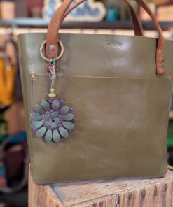 Unique and One of a Kind Flower Power Leather Purse Charm-#659