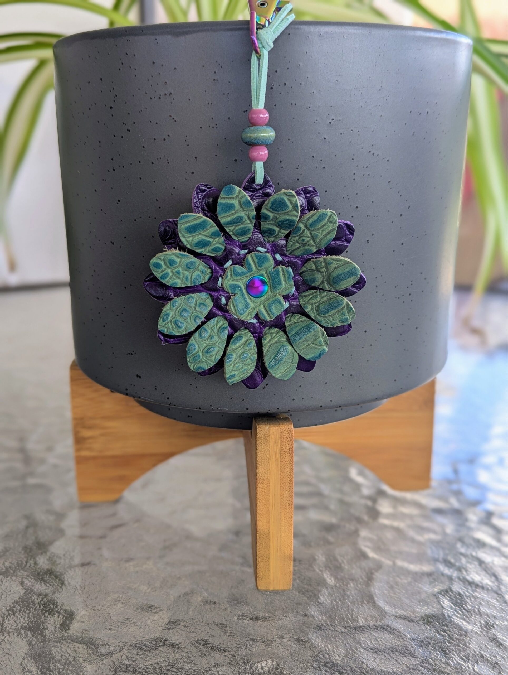 Flower Power Leather Purse Charm-#657