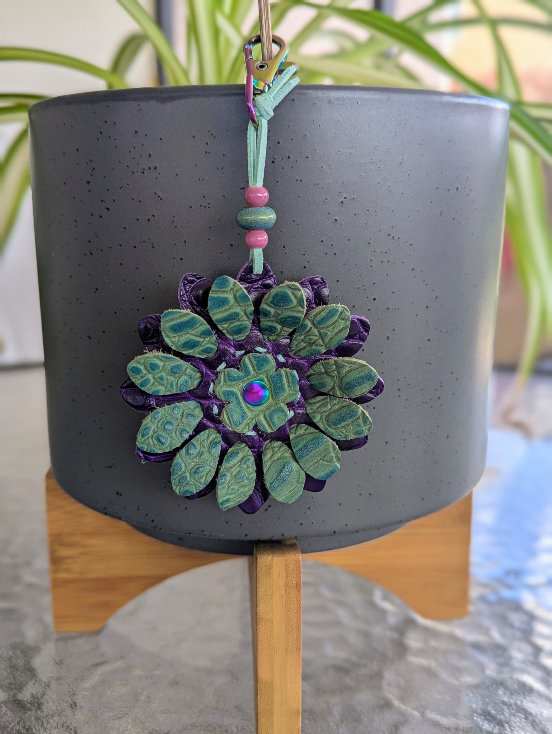 Flower Power Leather Purse Charm-#657 - Image 2