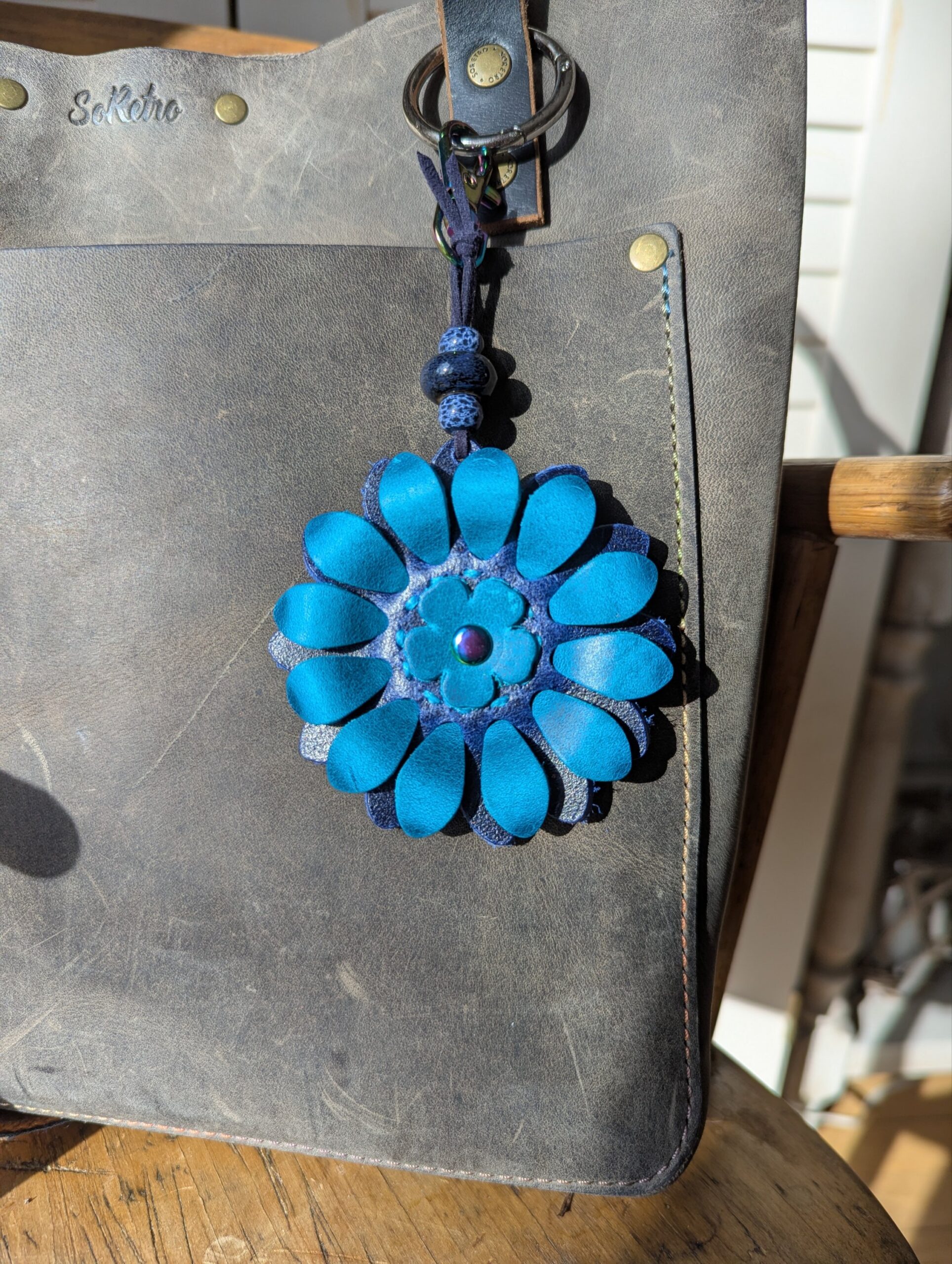Flower Power Leather Purse Charm-#671 - Image 2
