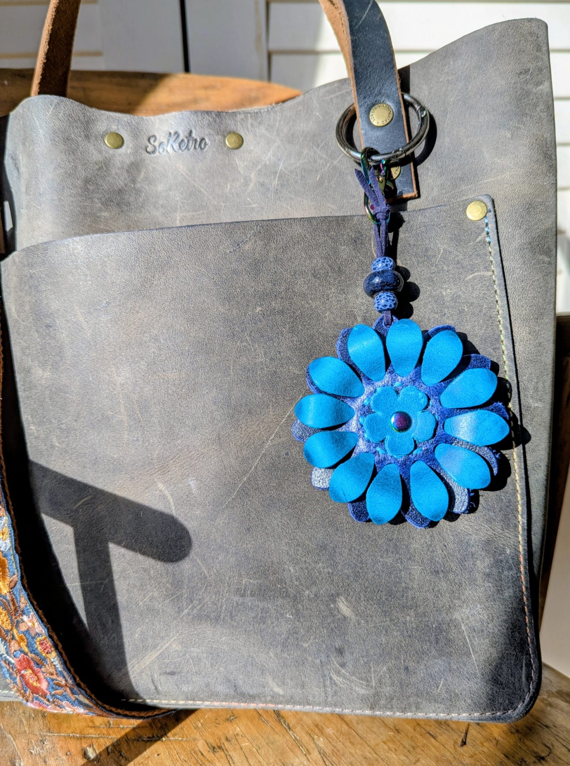 Flower Power Leather Purse Charm-#671