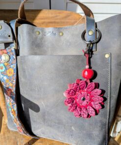 Flower Power Leather Purse Charm-#672
