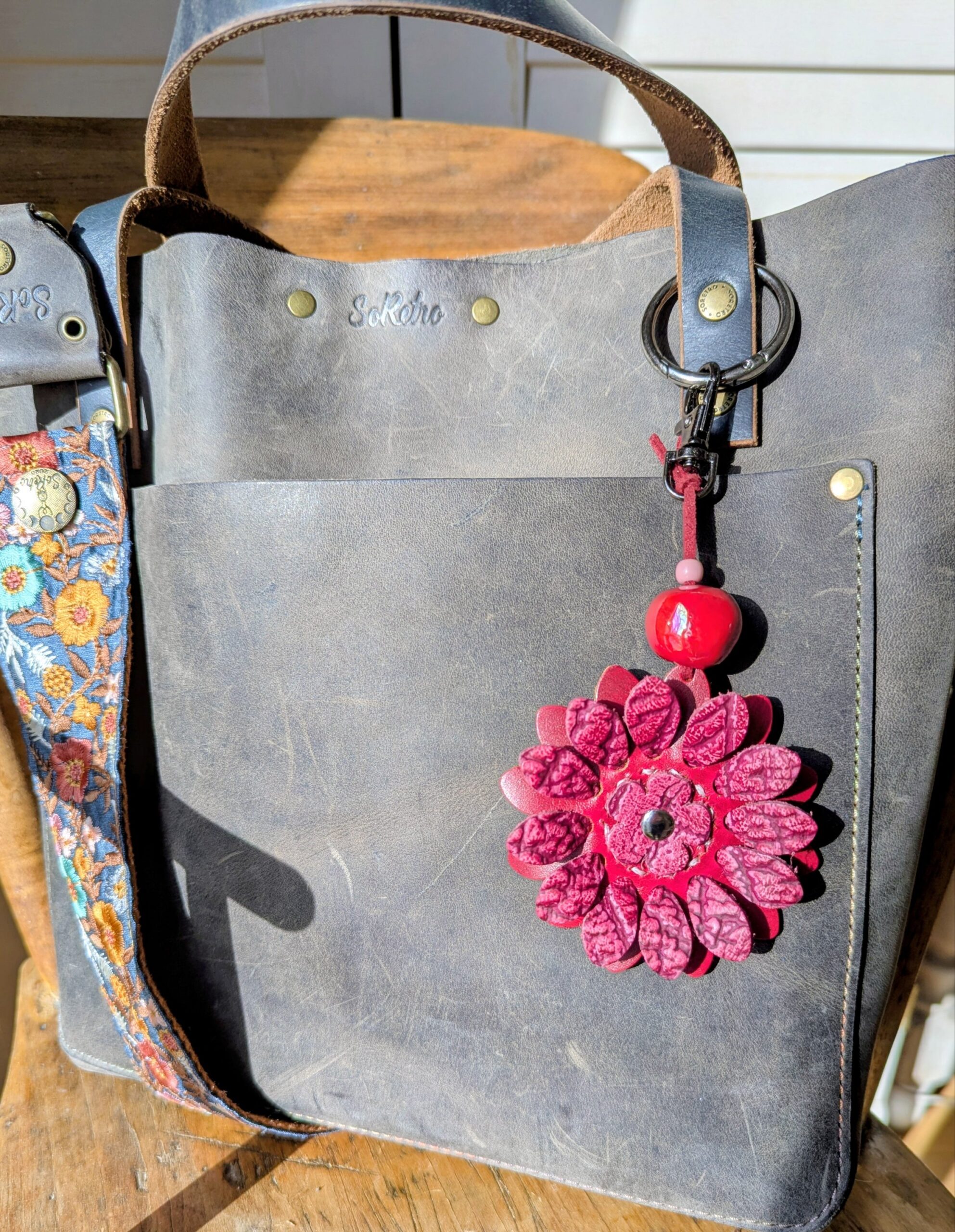 Flower Power Leather Purse Charm-#672