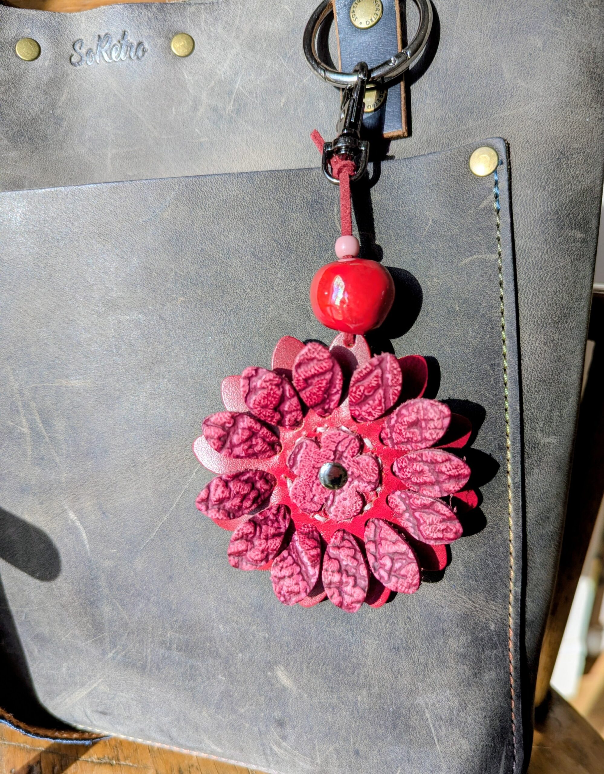 Flower Power Leather Purse Charm-#672 - Image 2