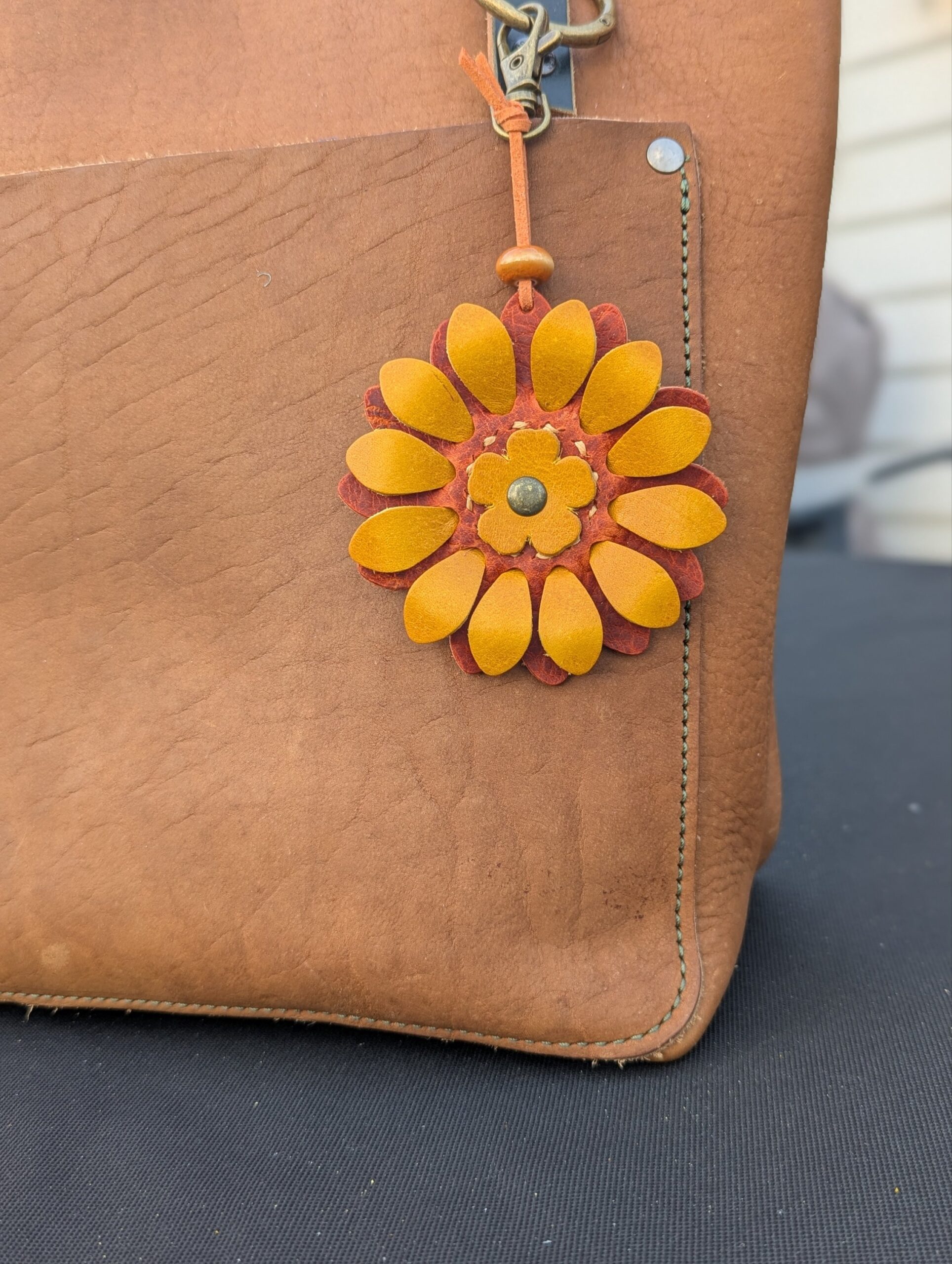 Flower Power Leather Purse Charm-#677