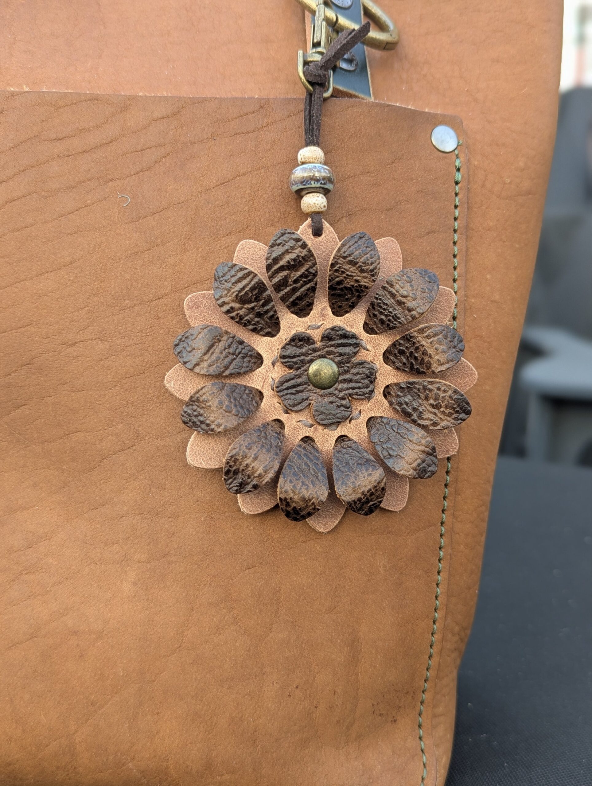 Flower Power Leather Purse Charm-#678