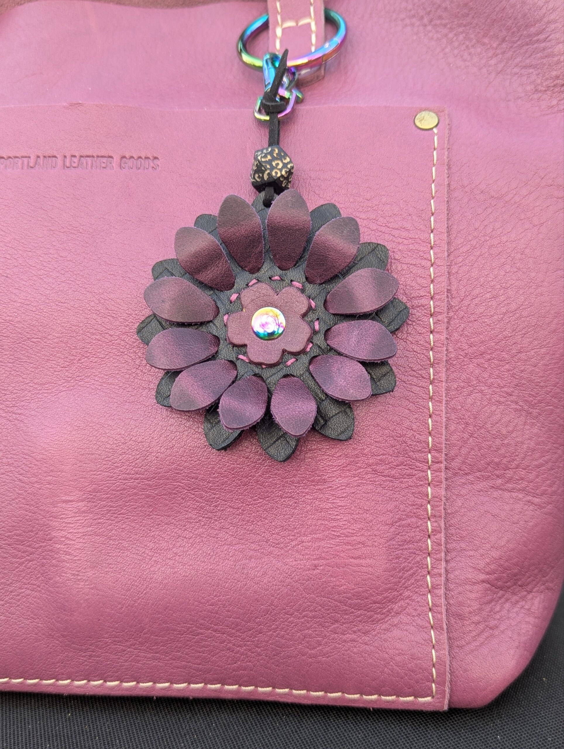 Flower Power Leather Purse Charm-#679