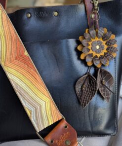 Flowers & Lily Leaves Leather Purse Charm-#681