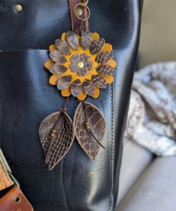 Alternative view of Flowers & Lily Leaves Leather Purse Charm-#681