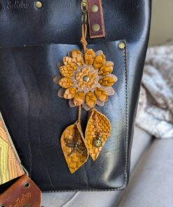 Alternative view of Flowers & Lily Leaves Leather Purse Charm-#680