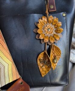 Flowers & Lily Leaves Leather Purse Charm-#680