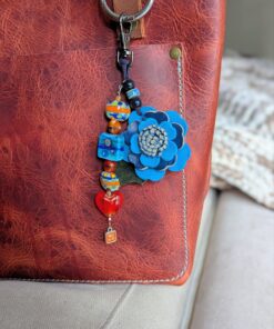 Fun & Funky Lampwork Beads Leather Flower Purse Charm-#692