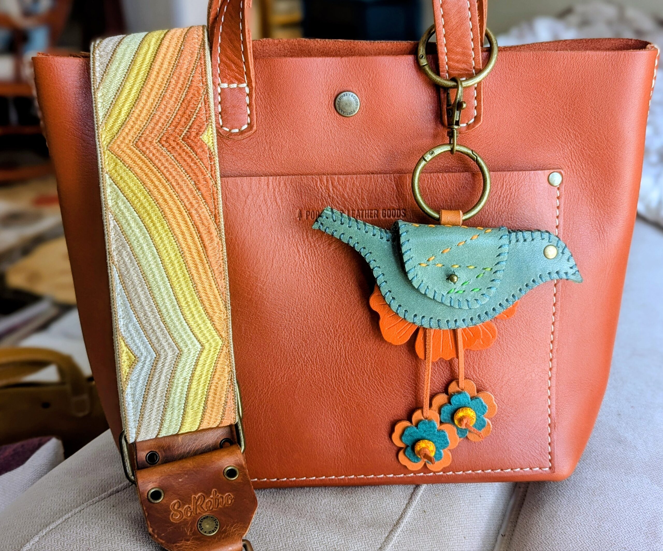 Hand Stitched Bird Coin Leather Purse Charm-#726