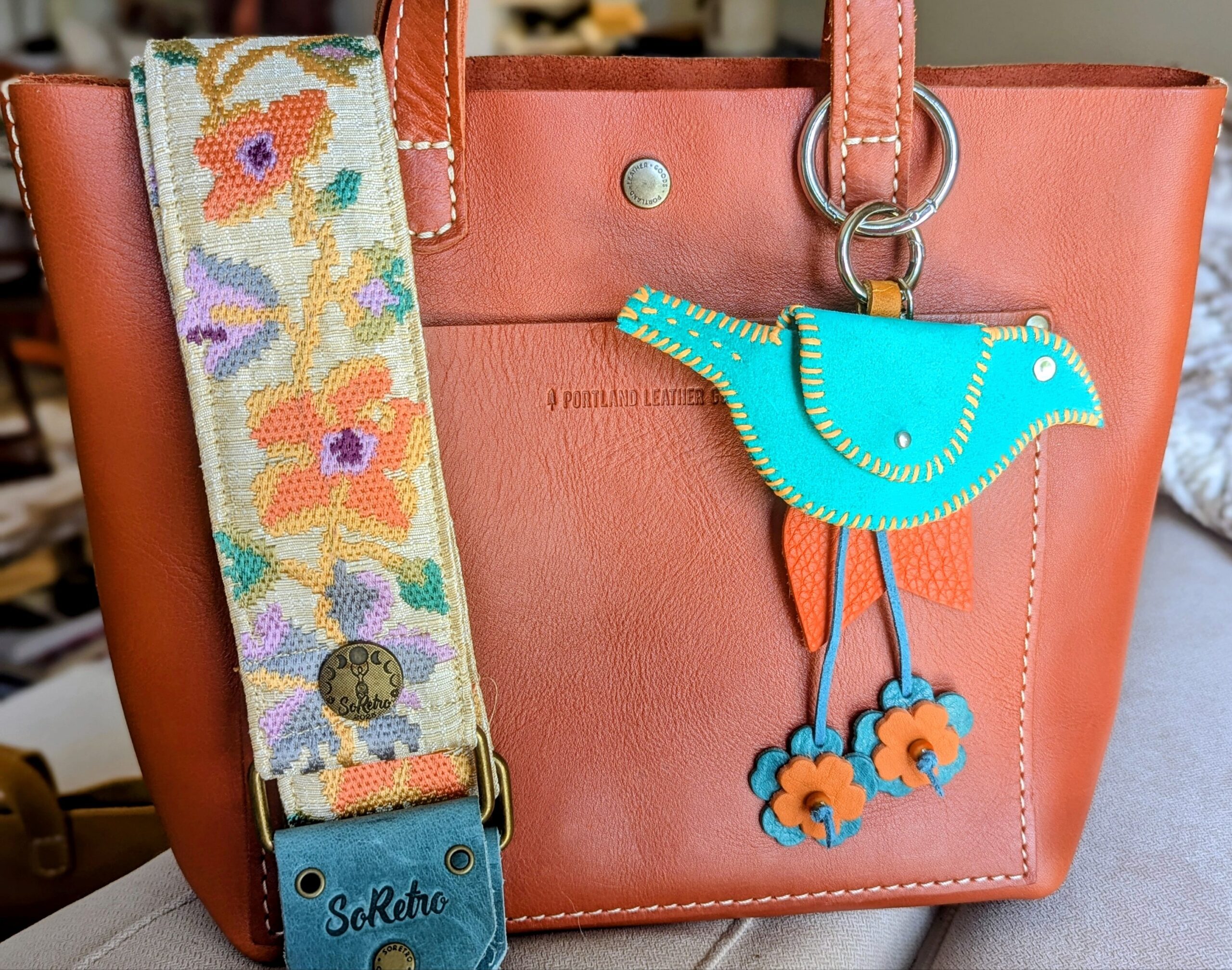 Hand Stitched Bird Coin Leather Purse Charm-#721