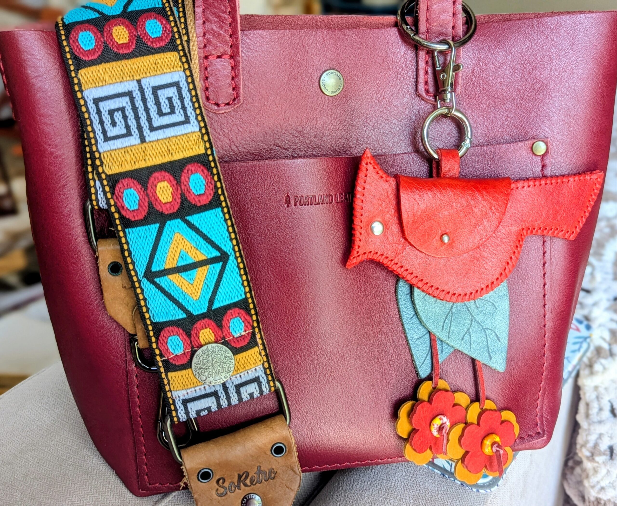 Hand Stitched Bird Coin Leather Purse Charm-#724