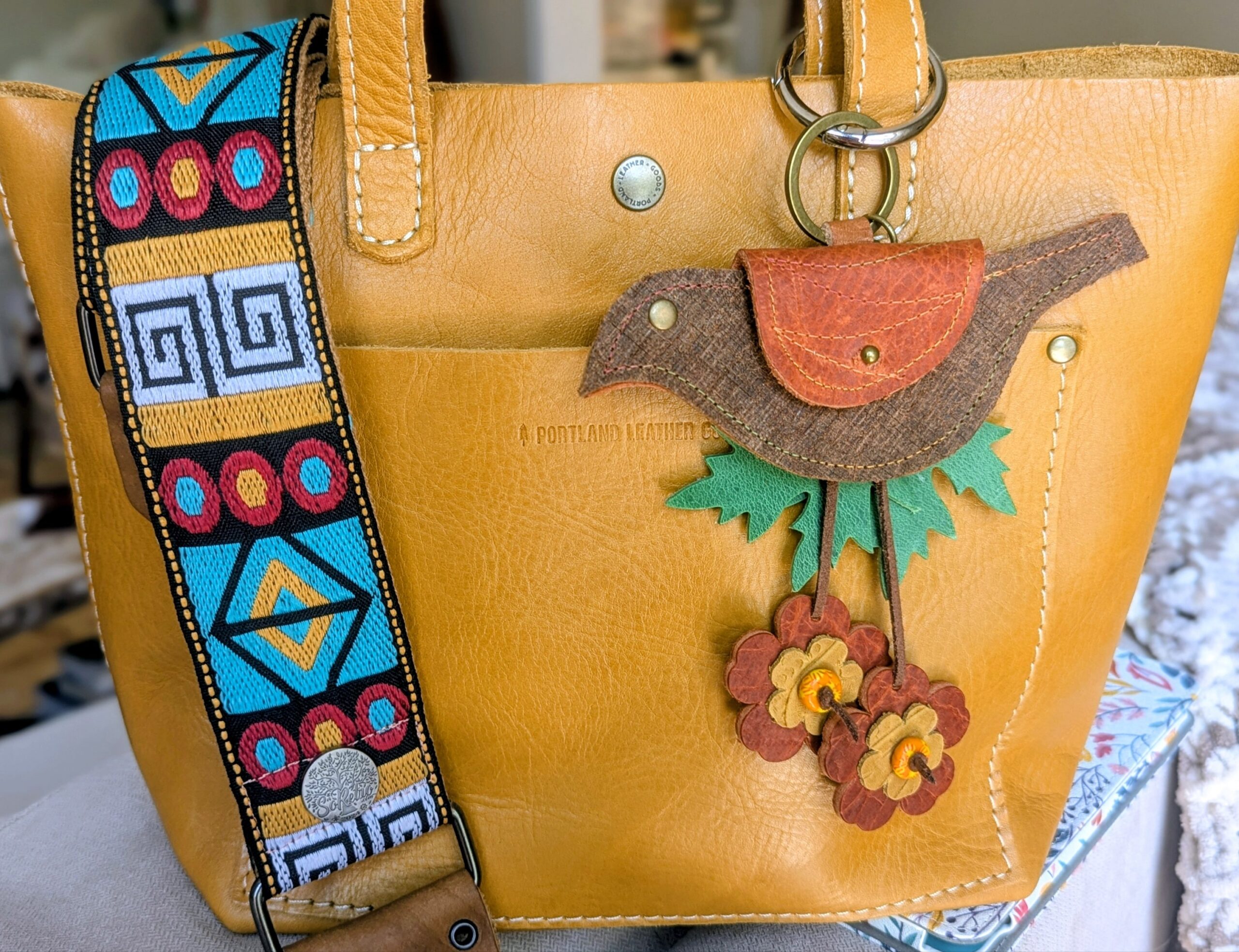 Hand Crafted Bird Coin Leather Purse Charm-#722