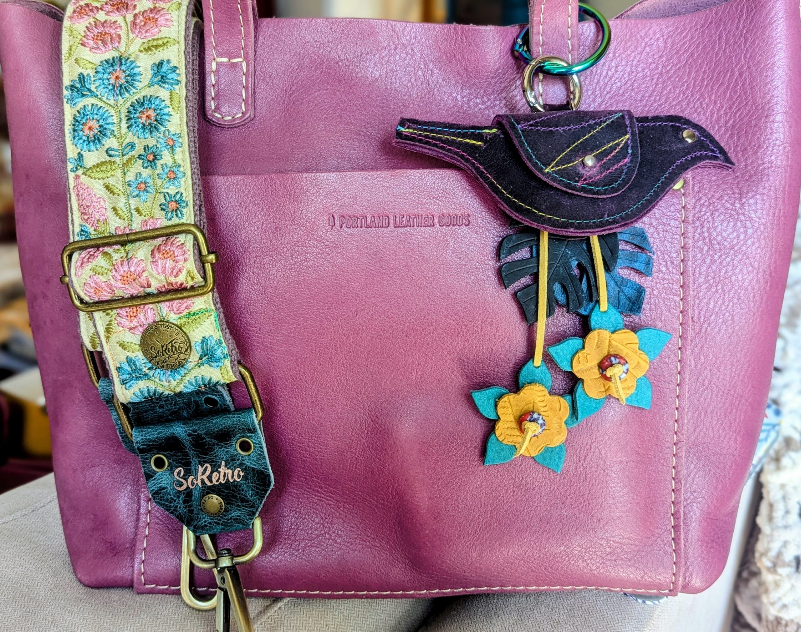 Hand Crafted Bird Coin Leather Purse Charm-#725
