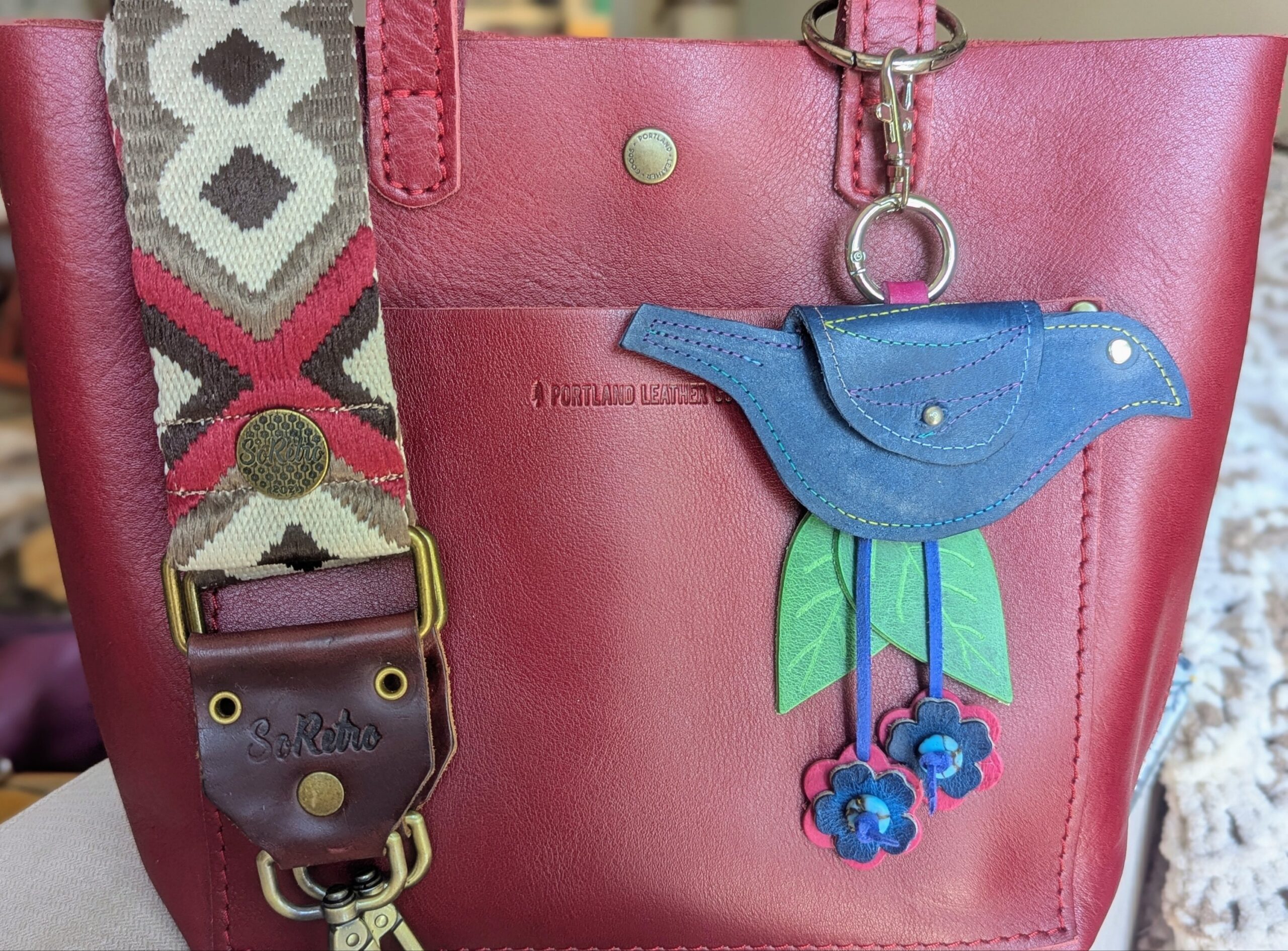 Hand Crafted Bird Coin Leather Purse Charm-#723