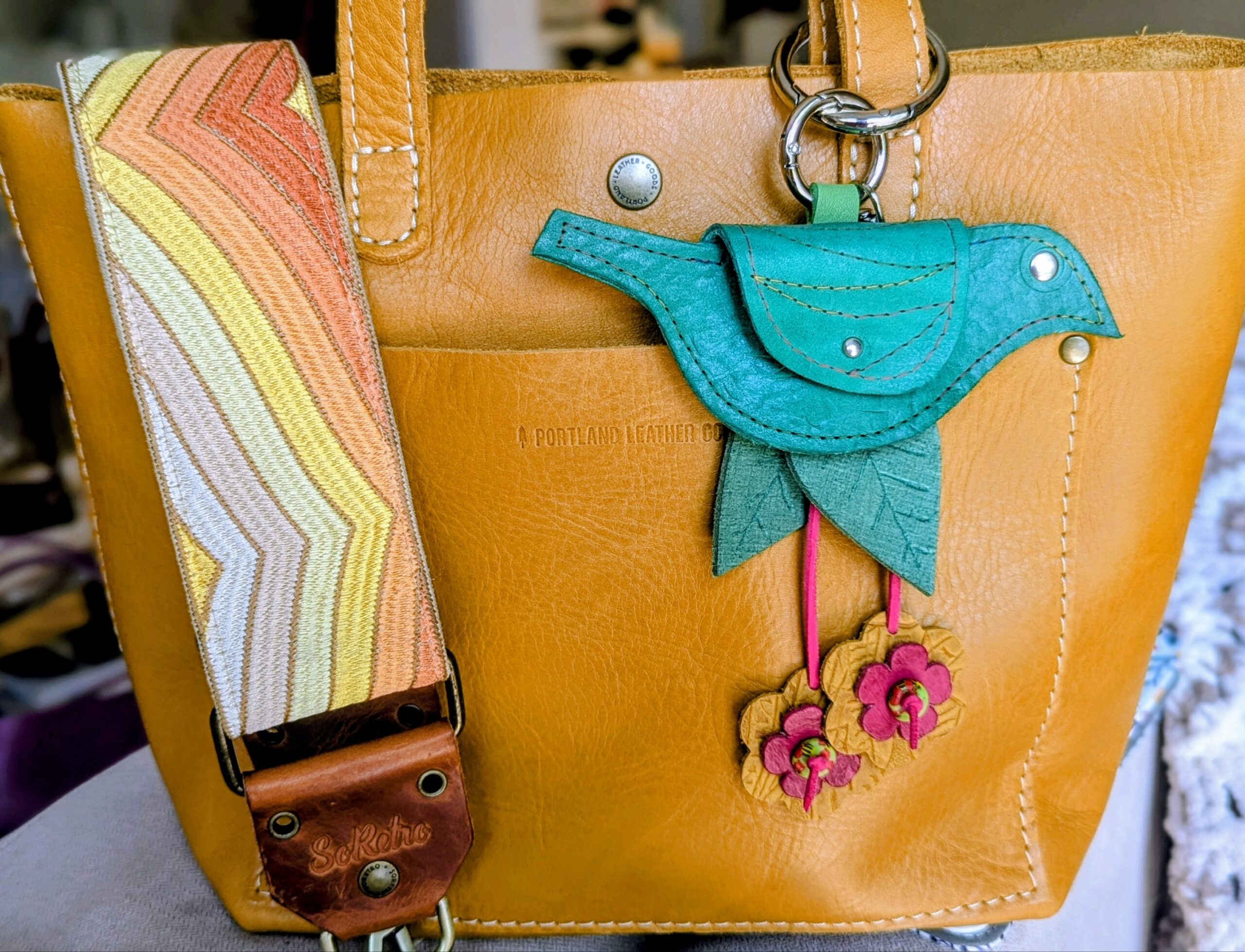 Hand Crafted Bird Coin Leather Purse Charm-#728