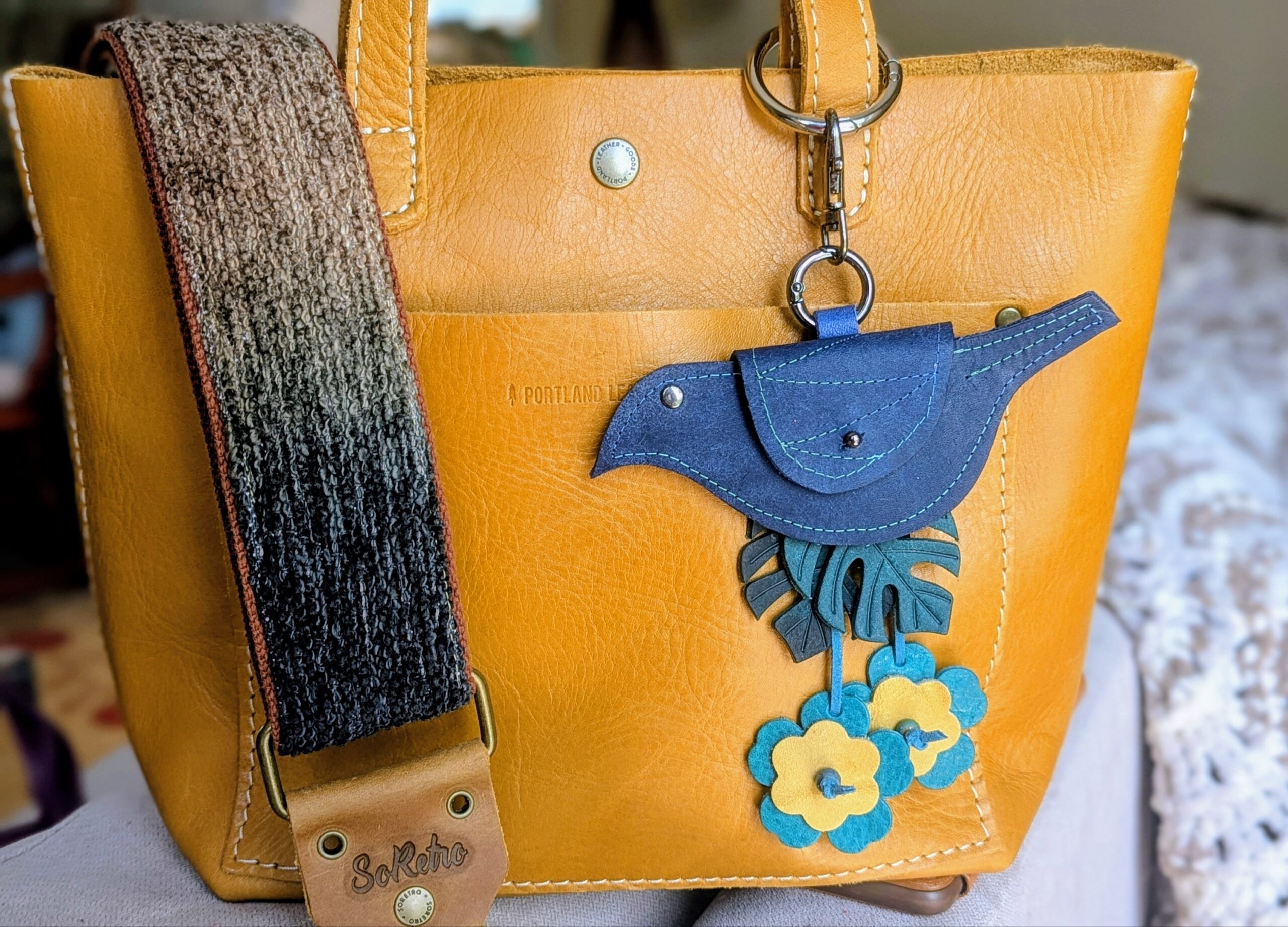 Hand Crafted Bird Coin Leather Purse Charm-#731