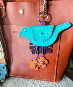Hand Stitched Bird Coin Leather Purse Charm-#733