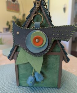 Hand Stitched Bird Leather Purse Charm-#737