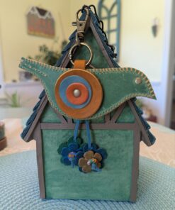 Hand Stitched Bird Leather Purse Charm-#736