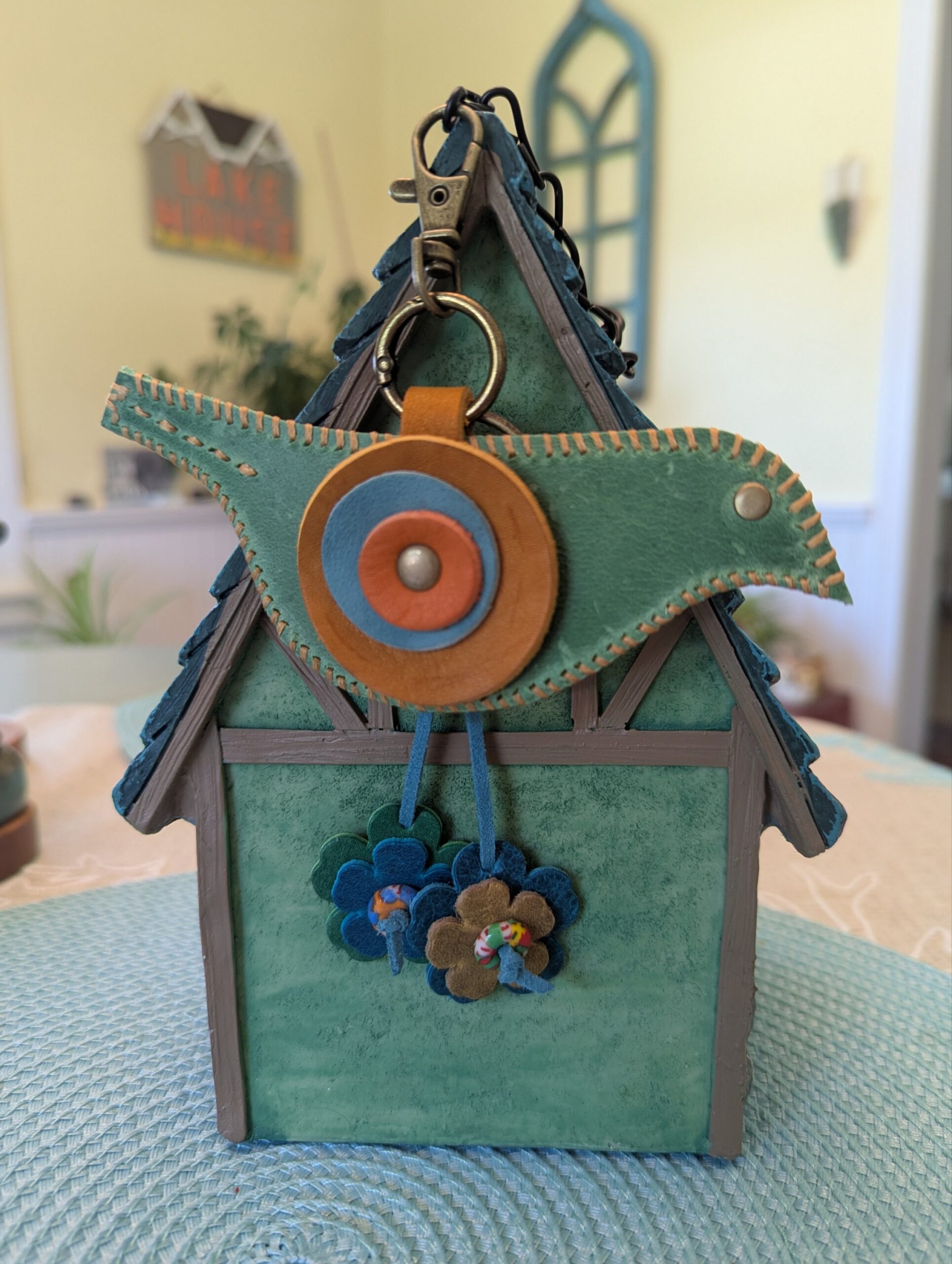 Hand Stitched Bird Leather Purse Charm-#736