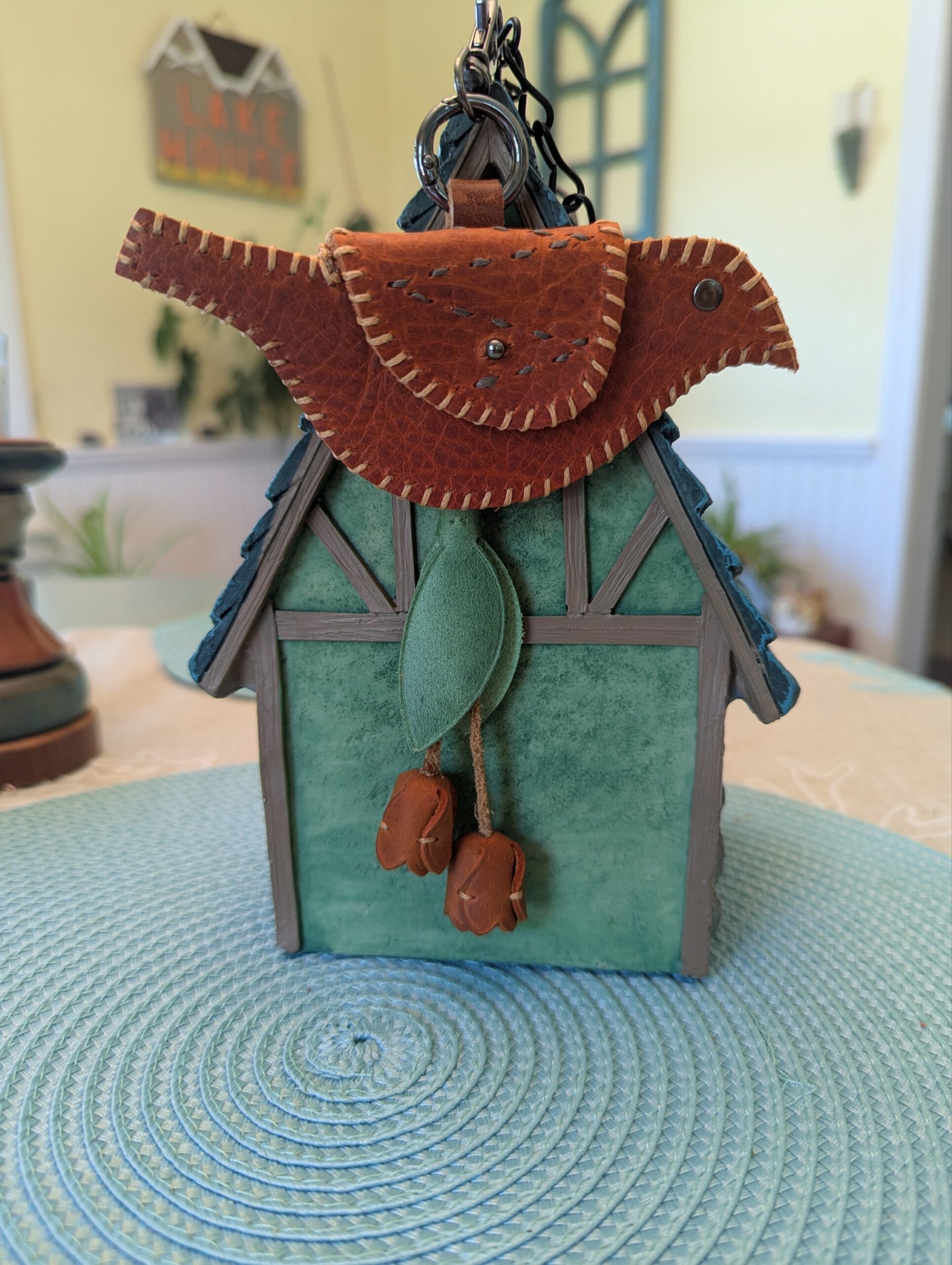Hand Stitched Bird Coin Leather Purse Charm-#738