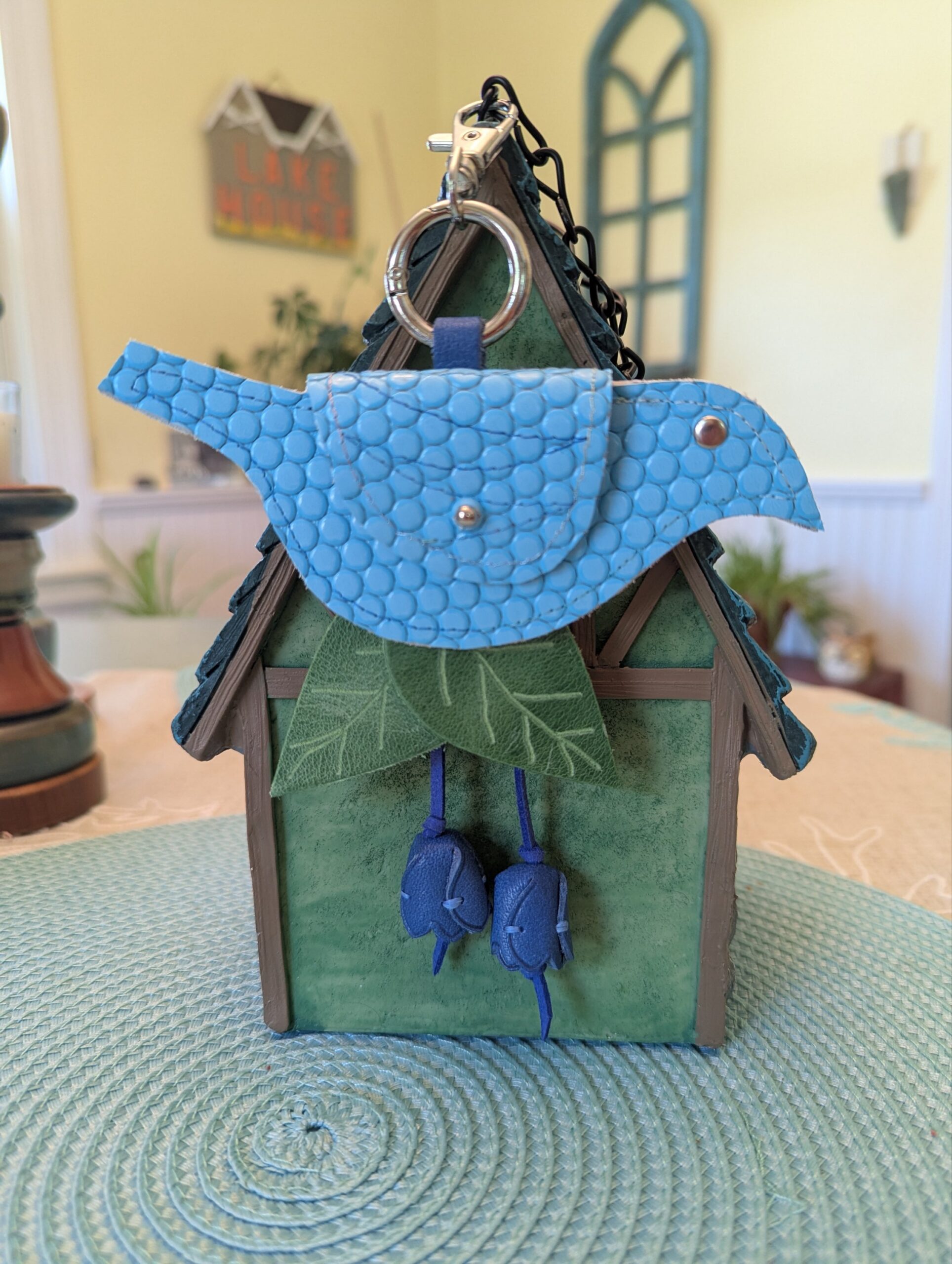 Hand Crafted Bird Coin Leather Purse Charm-#734